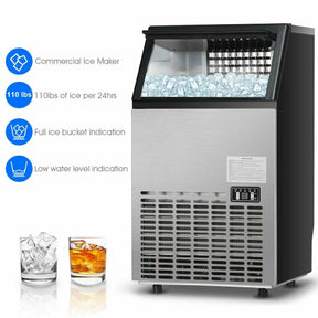 110LBS 24H Portable Built-In Stainless Steel Commercial Ice Maker Machine with Full Set of Accessories