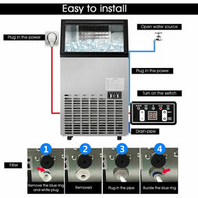 110LBS 24H Portable Built-In Stainless Steel Commercial Ice Maker Machine with Full Set of Accessories