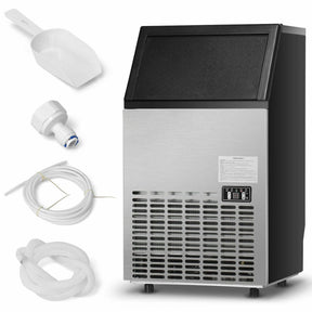 110LBS 24H Portable Built-In Stainless Steel Commercial Ice Maker Machine with Full Set of Accessories