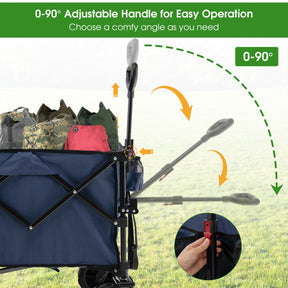 Collapsible Wagon Foldable Heavy Duty Steel Utility Garden Grocery Cart with Adjustable Handle and Wide Wheels