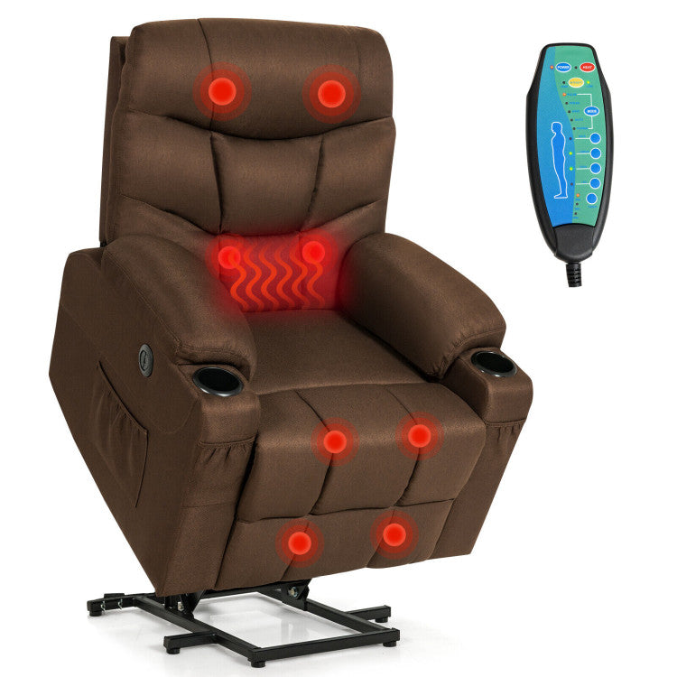 Electric Power Lift Recliner Sofa Fabric Massage Chair with Heated Vibration and Remote Control for Elderly
