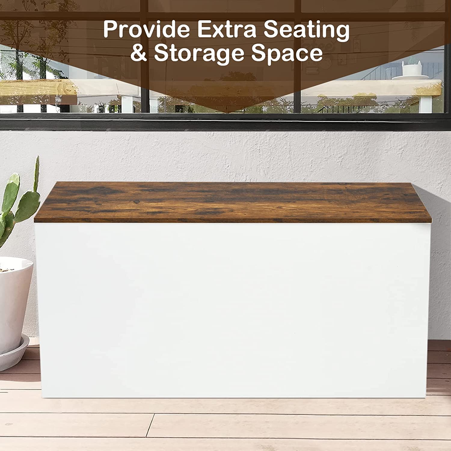 Flip-top Storage Chest Lift Top Porch Storage Bench 35.5” Deck Box with Safety Hinges Pneumatic Rod