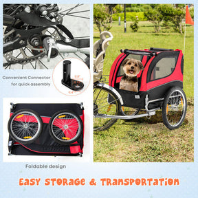 Foldable Dog Bike Trailer 2-in-1 Pet Cart with 3 Zipped Doors and 2 Mesh Windows