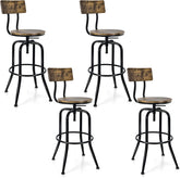 Industrial Height-Adjustable Swivel Bar Stools Vintage Counter Height Kitchen Dining Chair with Arc-Shaped Backrest and Footrest