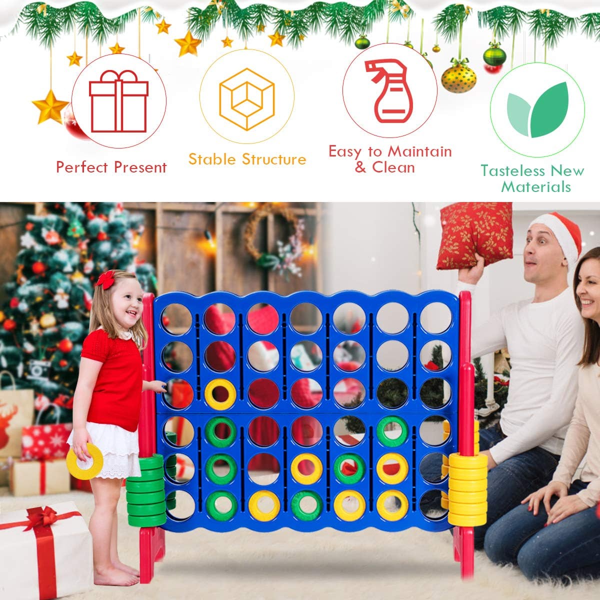 Jumbo 4-to-Score Giant Puzzle Game Set with 42 Jumbo Rings and Quick-Release Slider for Kids and Adults