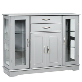 Kitchen Sideboard Buffet Server Side Storage Cabinet Dining Room Cupboard Console Table with 2 Drawers 3 Cabinets Glass Doors