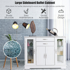 Kitchen Sideboard Buffet Server Side Storage Cabinet Dining Room Cupboard Console Table with 2 Drawers 3 Cabinets Glass Doors