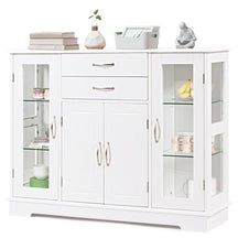 Kitchen Sideboard Buffet Server Side Storage Cabinet Dining Room Cupboard Console Table with 2 Drawers 3 Cabinets Glass Doors