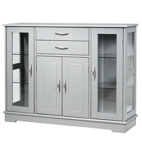 Kitchen Sideboard Buffet Server Side Storage Cabinet Dining Room Cupboard Console Table with 2 Drawers 3 Cabinets Glass Doors