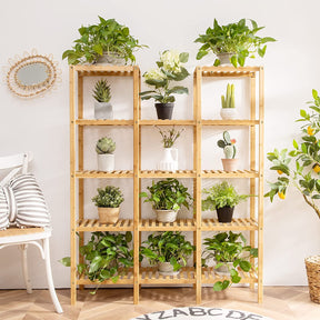 Multifunctional Plant Stand Indoor Bamboo Utility Shelf with 5-Tier Storage Organizer Rack Cube for Multiple Plants