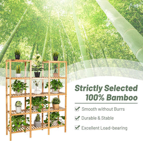Multifunctional Plant Stand Indoor Bamboo Utility Shelf with 5-Tier Storage Organizer Rack Cube for Multiple Plants