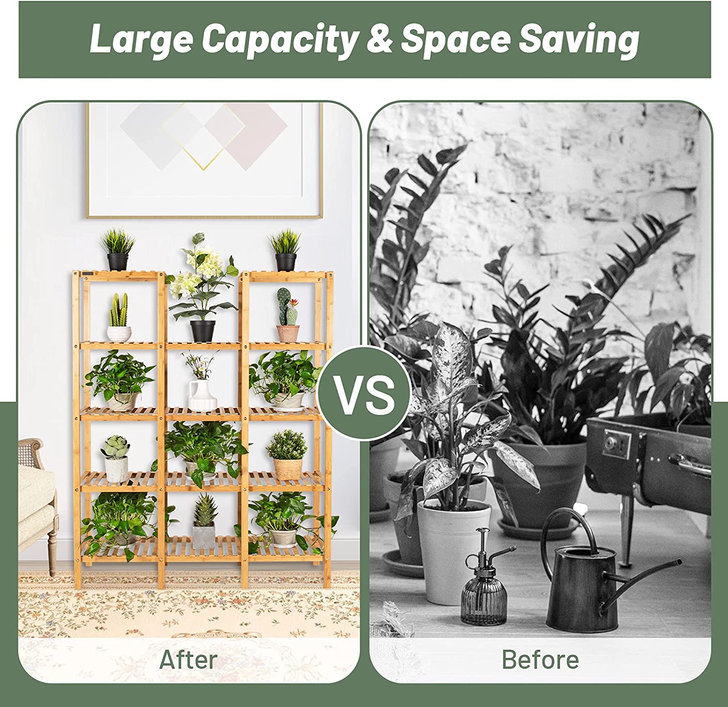 Multifunctional Plant Stand Indoor Bamboo Utility Shelf with 5-Tier Storage Organizer Rack Cube for Multiple Plants