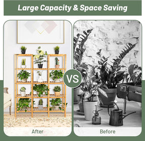 Multifunctional Plant Stand Indoor Bamboo Utility Shelf with 5-Tier Storage Organizer Rack Cube for Multiple Plants