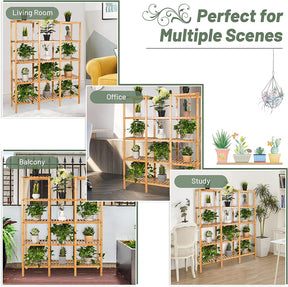 Multifunctional Plant Stand Indoor Bamboo Utility Shelf with 5-Tier Storage Organizer Rack Cube for Multiple Plants