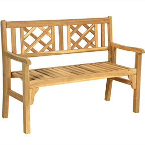Outdoor 2-Person Acacia Wood Foldable Bench Patio Loveseat Chair with Ergonomic Armrests Curved Backrest