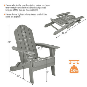 Outdoor Folding Adirondack Chair HDPE Weather Resistant Patio Lawn Lounge Chair with Built-in Cup Holder