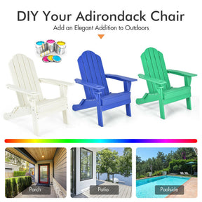 Outdoor Folding Adirondack Chair HDPE Weather Resistant Patio Lawn Lounge Chair with Built-in Cup Holder