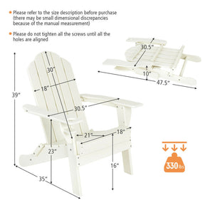 Outdoor Folding Adirondack Chair HDPE Weather Resistant Patio Lawn Lounge Chair with Built-in Cup Holder