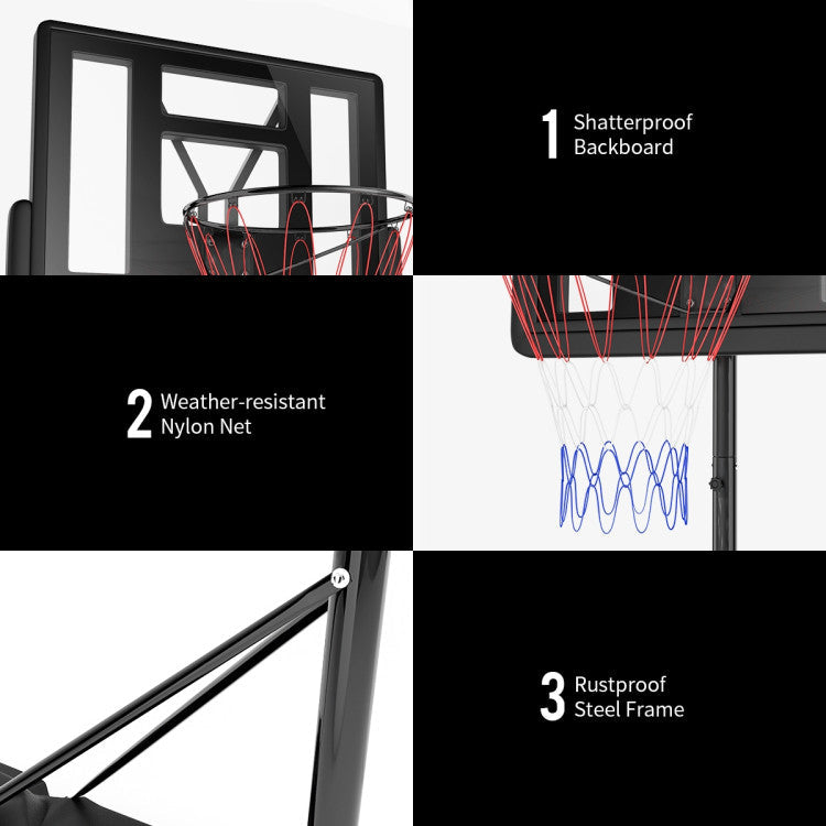 Portable Basketball Hoop Height Adjustable Shatterproof PVC Backboard with Wheels and 2 Nets