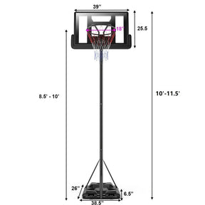 Portable Basketball Hoop Height Adjustable Shatterproof PVC Backboard with Wheels and 2 Nets