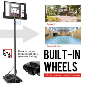 Portable Basketball Hoop Height Adjustable Shatterproof PVC Backboard with Wheels and 2 Nets