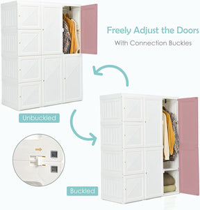 Portable Closet Wardrobe Foldable Clothes Organizer Bedroom Armoire with Cubby Storage and Hanging Rods