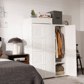 Portable Closet Wardrobe Foldable Clothes Organizer Bedroom Armoire with Cubby Storage and Hanging Rods
