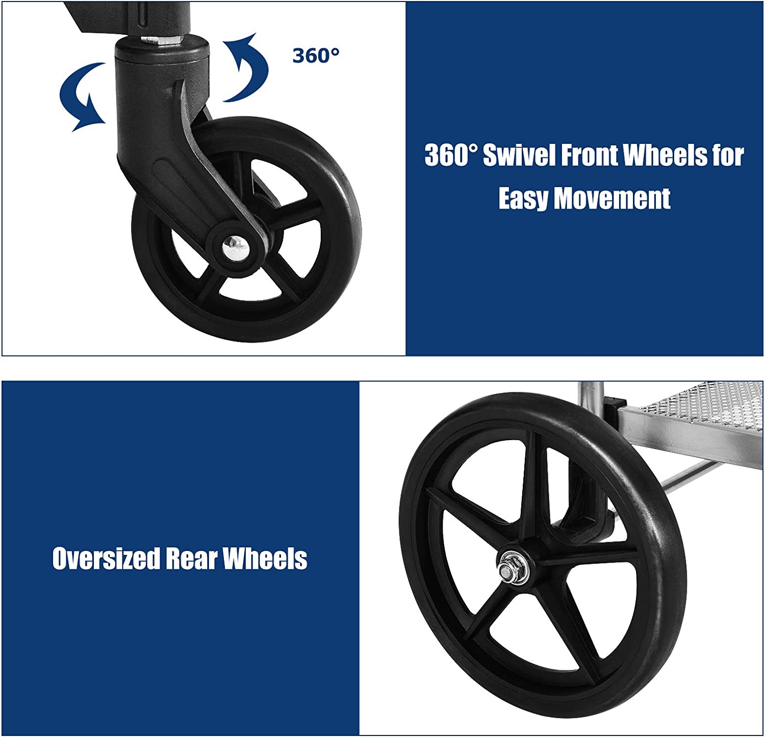 Portable Jumbo Double Basket Utility Grocery Cart Heavy Duty Folding Shopping Cart with 360° Rolling Swivel Wheels