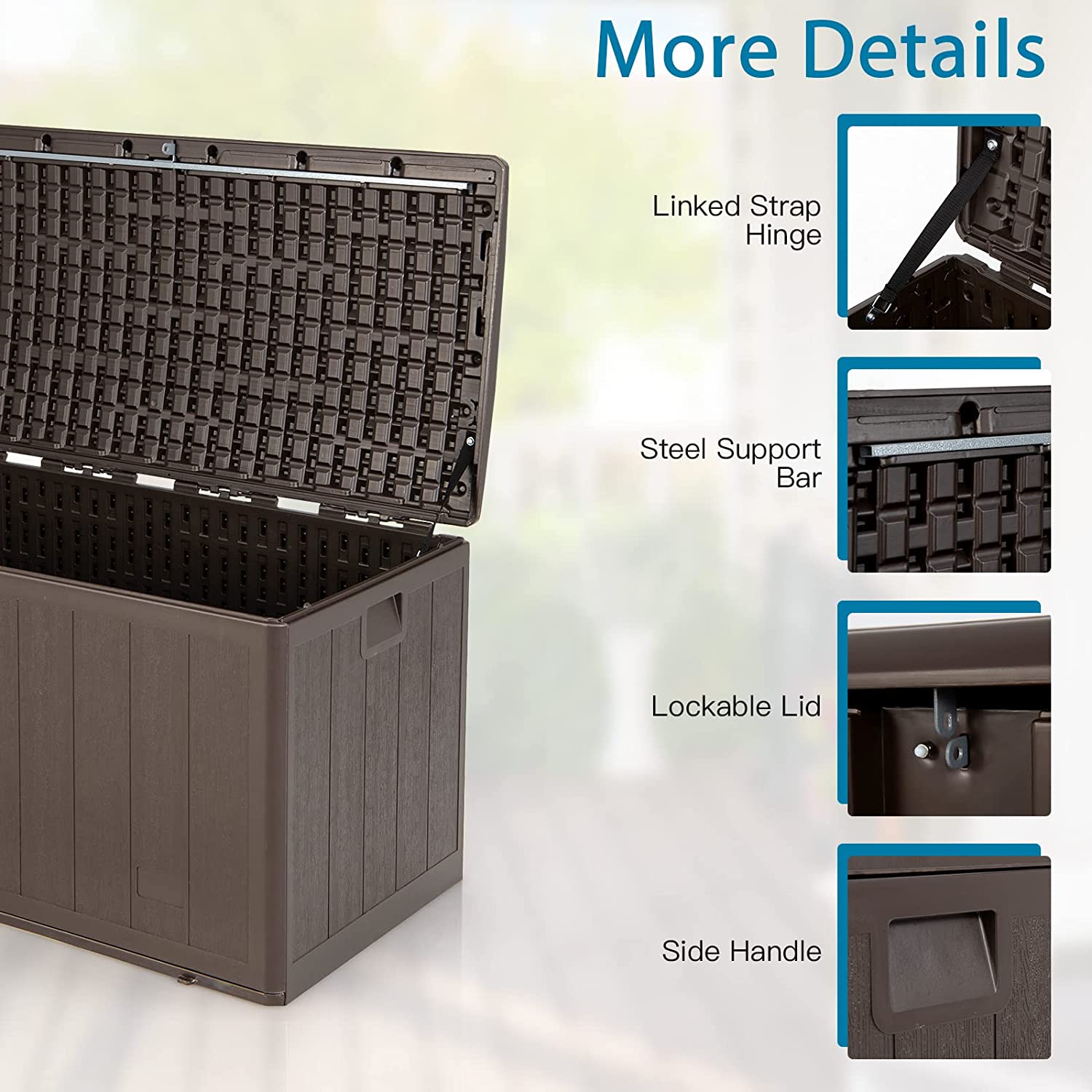 105 Gallon Outdoor Storage Deck Box Weather Resistant Storage Container with Lockable Cover