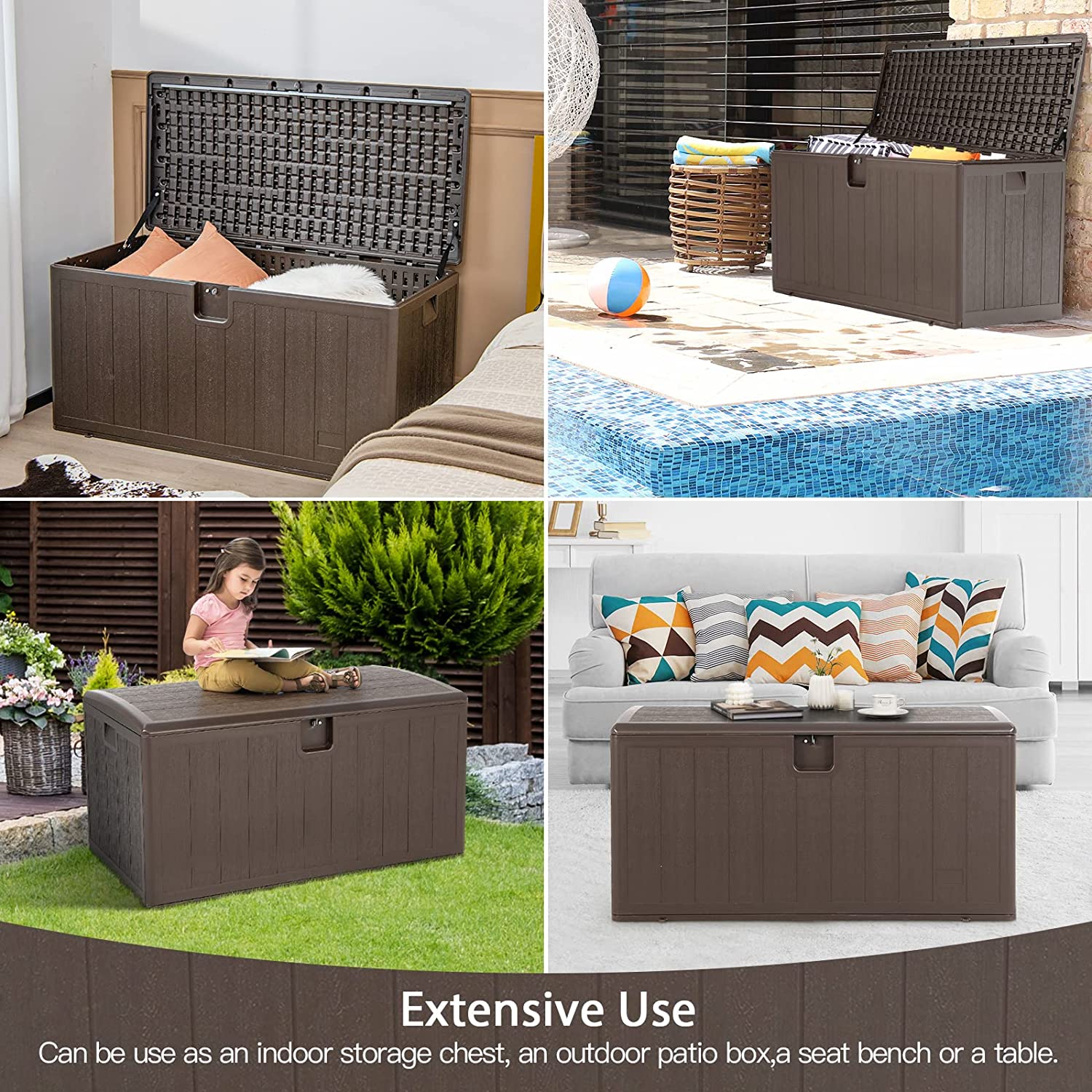 105 Gallon Outdoor Storage Deck Box Weather Resistant Storage Container with Lockable Cover