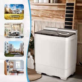 Portable Semi-automatic Twin Tub Washing Machine 26lbs Compact Laundry Washer with Spin Dryer and Built-in Drain Pump for Dorm RV