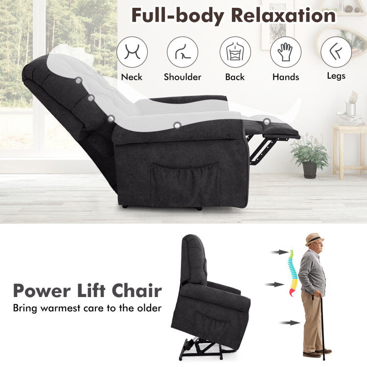 Power Lift Chair Electric Recliner Sofa with Adjustable Backrest Footrest and Side Pocket for Elderly