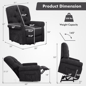 Power Lift Chair Electric Recliner Sofa with Adjustable Backrest Footrest and Side Pocket for Elderly