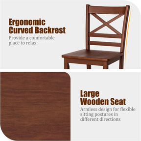Set of 2 Bar Stools 24 Inch Antique Kitchen Counter Height Chairs with Wooden X-Shaped Backrest and Rubber Wood Legs