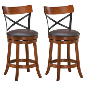 Set of 2 Bar Stools 360-Degree Swivel Solid Wood Dining Chairs with Soft Cushion and Ergonomic Backrest