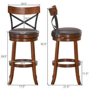 Set of 2 Bar Stools 360-Degree Swivel Solid Wood Dining Chairs with Soft Cushion and Ergonomic Backrest