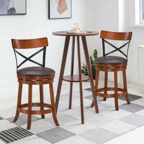 Set of 2 Bar Stools 360-Degree Swivel Solid Wood Dining Chairs with Soft Cushion and Ergonomic Backrest
