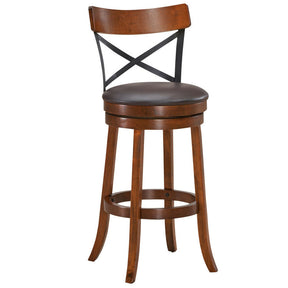 Set of 2 Bar Stools 360-Degree Swivel Solid Wood Dining Chairs with Soft Cushion and Ergonomic Backrest