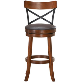 Set of 2 Bar Stools 360-Degree Swivel Solid Wood Dining Chairs with Soft Cushion and Ergonomic Backrest