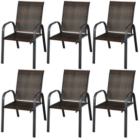 Set of 6 Outdoor Rattan Dining Chairs Patio PE Wicker Stackable Chairs with Sturdy Steel Frame