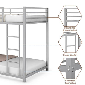 Twin Over Twin Metal Bunk Bed Classic Bed Frame Platform with Side Ladder and Guard Rails