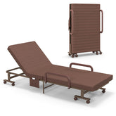 Folding Rollaway Bed with Mattress & Wheels for Adults, Portable Foldable Guest Bed with Adjustable 6 Position & Side Storage Pocket