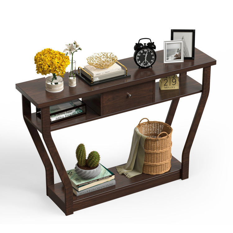 Console Hall Table with Storage Drawer and Shelf for Entryway