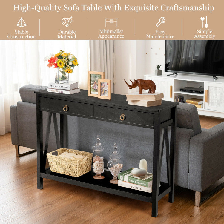 Console Table with Drawer and Storage Shelf for Entryway Hallway