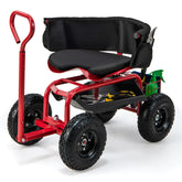 Garden Steerable Tool Cart Adjustable Rolling Scooter Patio Wagon Scooter with Storage Basket and Swivel Seat