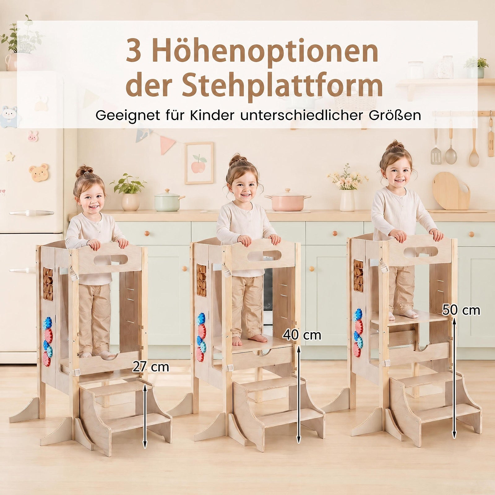 Foldable Learning Tower Toddler Tower, Kitchen Standing Tower with 2-Setp Stool