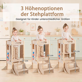 Foldable Learning Tower Toddler Tower, Kitchen Standing Tower with 2-Setp Stool