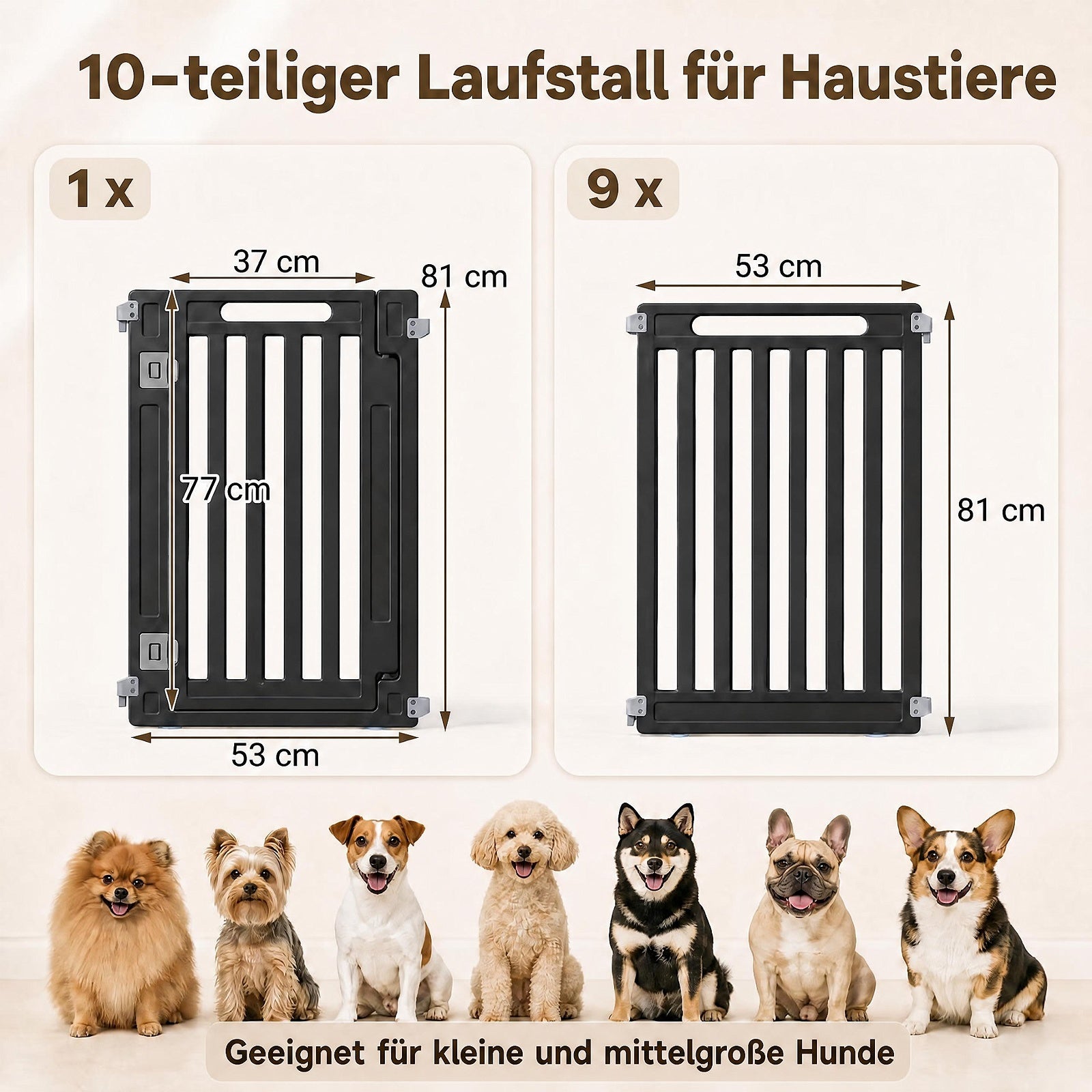 Indoor Outdoor Dog Playpen, 81cm Height, 8/10/12 Panels, Black/White