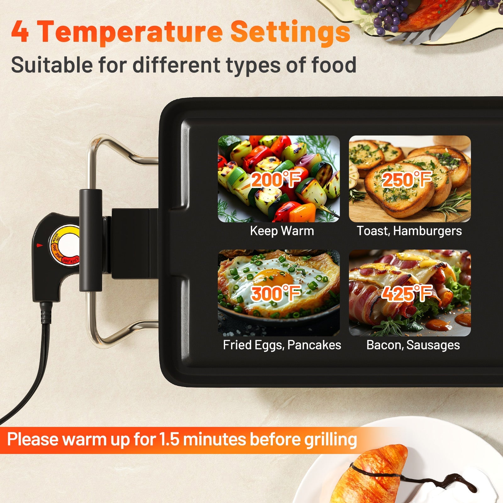 89cm Electric Griddle, Extra Large Teppanyaki Grill with Adjustable Temperature