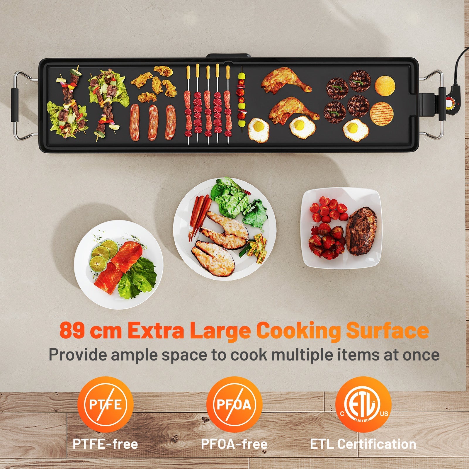 89cm Electric Griddle, Extra Large Teppanyaki Grill with Adjustable Temperature